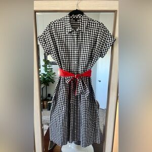 Talbots gingham shirt dress w/ double-sided belt in red 100% Cotton size 4